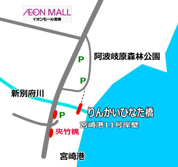 キョウチクトウ(夾竹桃) 国道10号 宮崎ポートパーク前の地図 キョウチクトウ(夾竹桃) 国道10号 宮崎ポートパーク前の地図