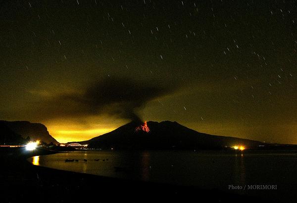 桜島噴火　夜景