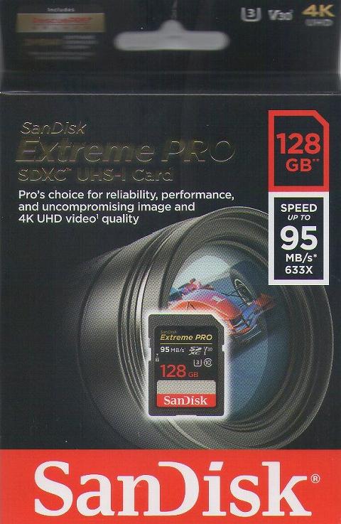 SDカード SanDisk サンディスク Extreme Pro UHS-I U3 V30 R:95MB/s 海外リテール SDSDXXG-128G-GN4IN 
