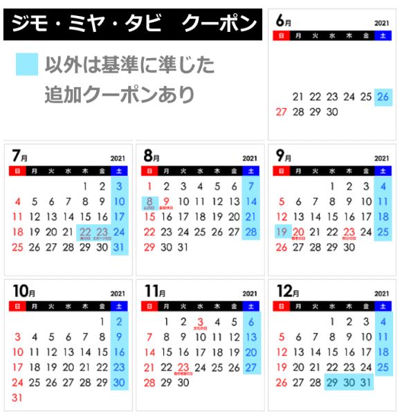 ジモミヤタビ　クーポン　カンレンダー
